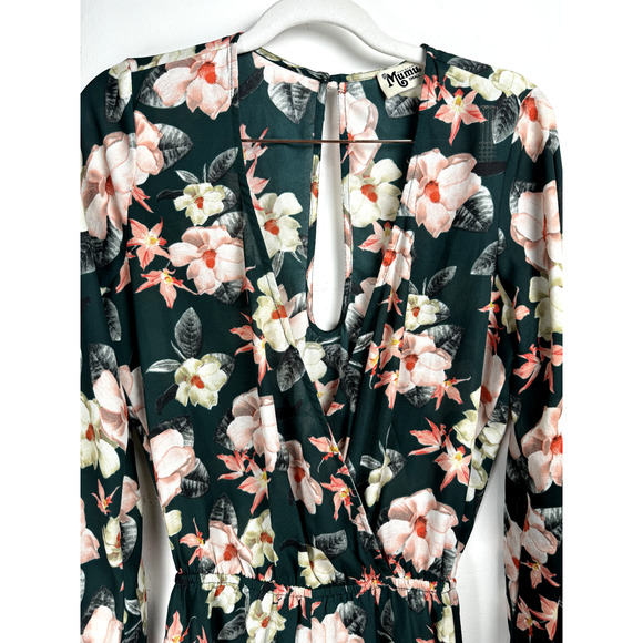 Show Me Your Mumu Bohemian Romantic Blue Sheer Floral Long Sleeve Short Romper - Picture 6 of 11